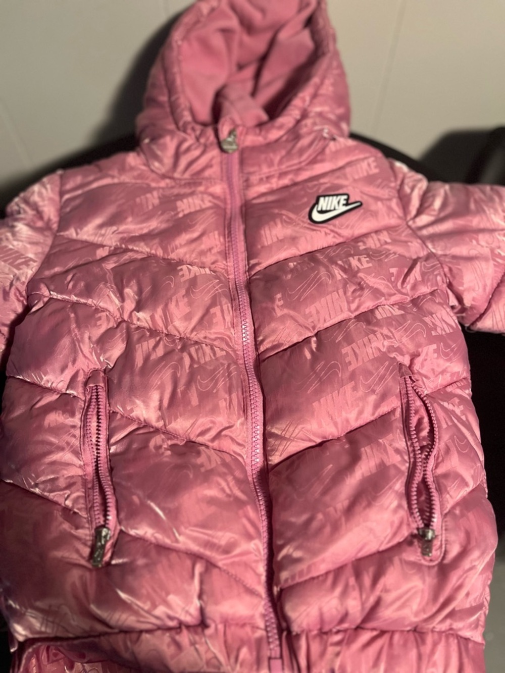 Nike Girls Pink Hooded Puffer Coat
